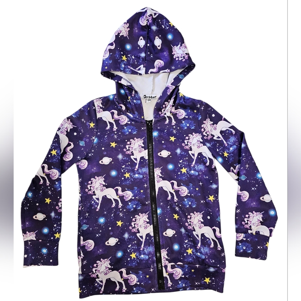 Jxstar Girls Purple Unicorn Hooded Zipup Sz 4-5y